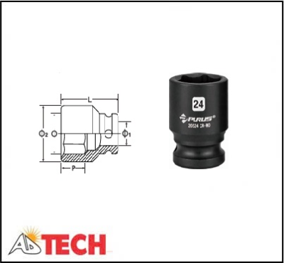 Đầu tu&yacute;p socket 6 cạnh hệ m&eacute;t 1/2 inch 12 mm Purus 20512