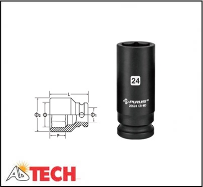 Đầu tu&yacute;p socket 6 cạnh hệ m&eacute;t 1/2 inch 20 mm Purus 20620