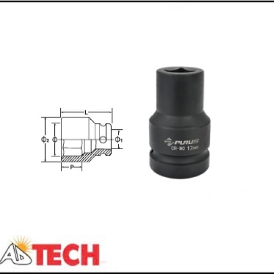 Đầu tu&yacute;p socket 4 cạnh hệ m&eacute;t 1 inch 17 mm Purus 20900