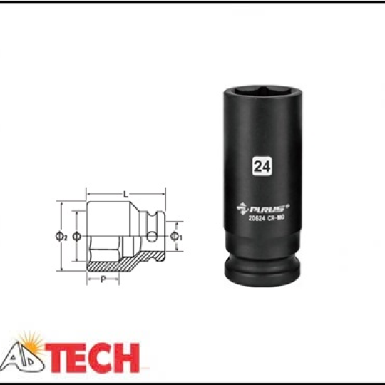 Đầu tu&yacute;p socket 6 cạnh hệ m&eacute;t 1/2 inch 12 mm Purus 20612